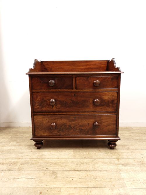 ANTIQUE VICTORIAN MAHOGANY GALLERY BACK CHEST OF DRAWERS - ADDITIONAL PHOTO 2