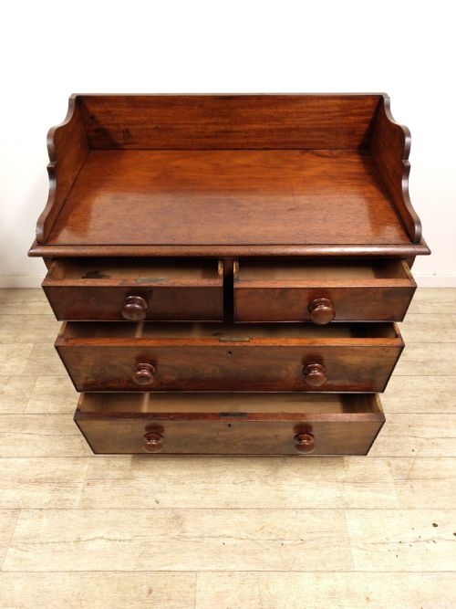 ANTIQUE VICTORIAN MAHOGANY GALLERY BACK CHEST OF DRAWERS - ADDITIONAL PHOTO 7