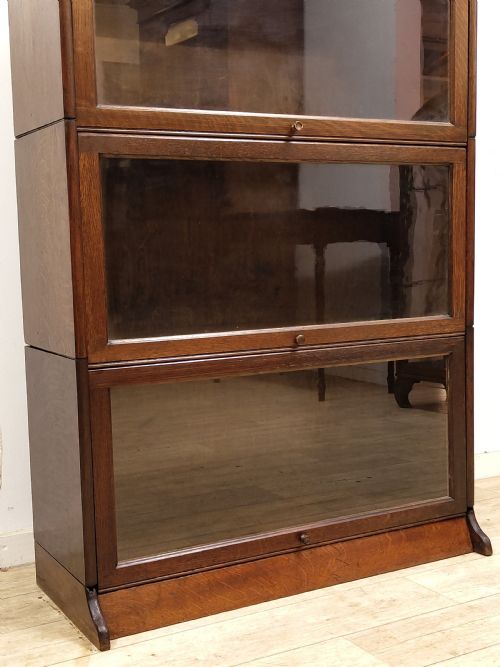 ANTIQUE EDWARDIAN GLAZED BARRISTERS 3 SECTIONAL STACKING BOOKCASE - ADDITIONAL PHOTO 4