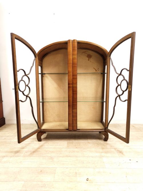 ANTIQUE ART DECO BURR WALNUT CABINET BOOKCASE - ADDITIONAL PHOTO 4