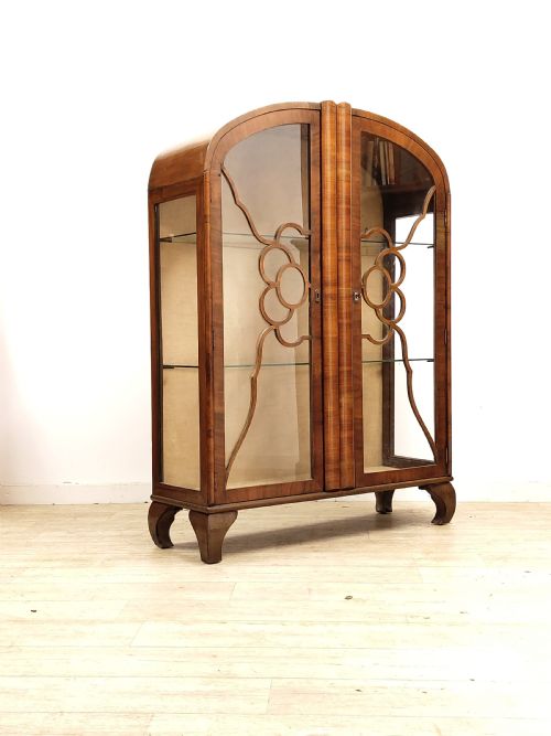 antique art deco burr walnut cabinet bookcase - CATEGORY: ANTIQUE CABINETS - DATED 1920