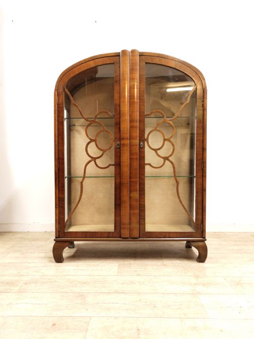ANTIQUE ART DECO BURR WALNUT CABINET BOOKCASE - ADDITIONAL PHOTO 10