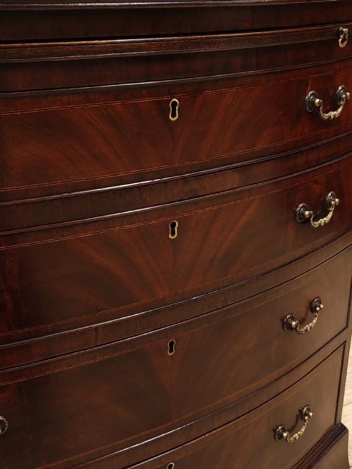 DIMINUTIVE ANTIQUE EDWARDIAN FLAME MAHOGANY BOW FRONT CHEST OF DRAWERS - ADDITIONAL PHOTO 15