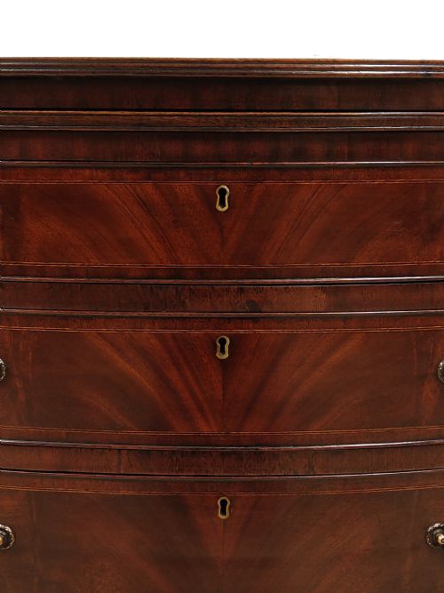 DIMINUTIVE ANTIQUE EDWARDIAN FLAME MAHOGANY BOW FRONT CHEST OF DRAWERS - ADDITIONAL PHOTO 16