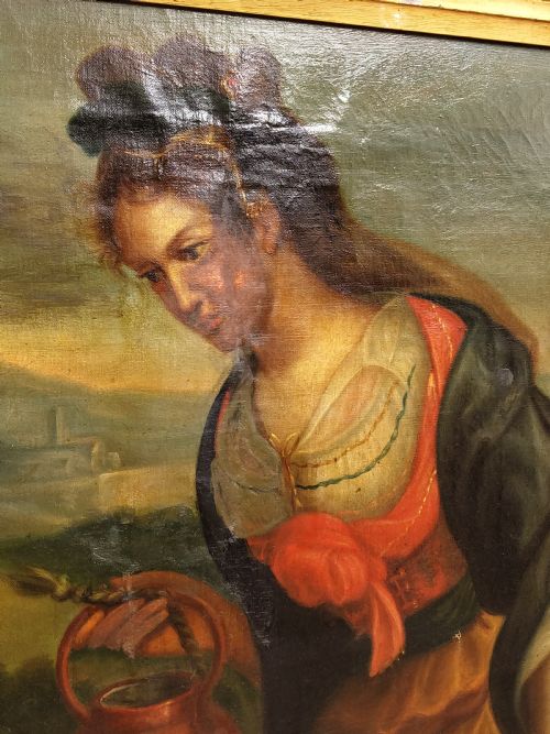 LARGE ANTIQUE 18TH CENTURY RELIGIOUS ITALIAN OLD MASTER OIL PAINTING ROCOCO FRAME ON CANVAS AFTER LAVINIA FONTANA - ADDITIONAL PHOTO 6