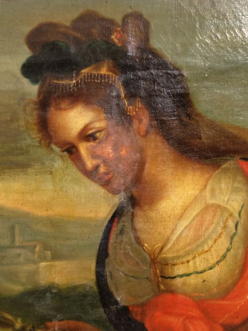 LARGE ANTIQUE 18TH CENTURY RELIGIOUS ITALIAN OLD MASTER OIL PAINTING ROCOCO FRAME ON CANVAS AFTER LAVINIA FONTANA - ADDITIONAL PHOTO 9