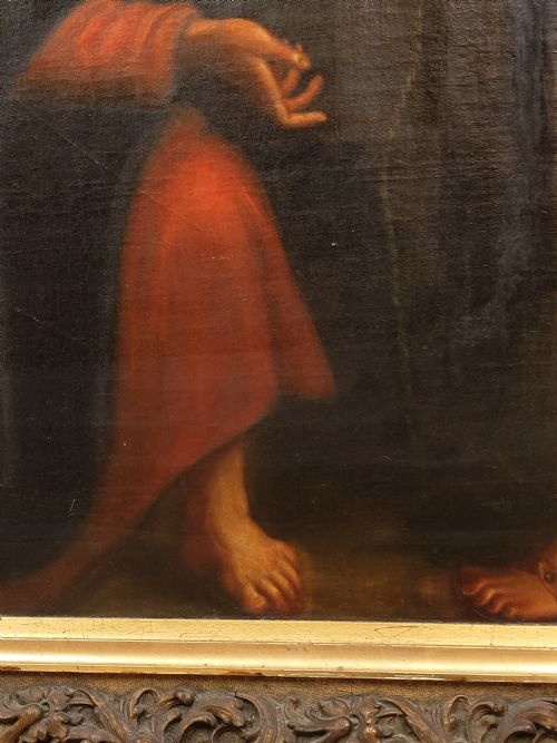 LARGE ANTIQUE 18TH CENTURY RELIGIOUS ITALIAN OLD MASTER OIL PAINTING ROCOCO FRAME ON CANVAS AFTER LAVINIA FONTANA - ADDITIONAL PHOTO 12