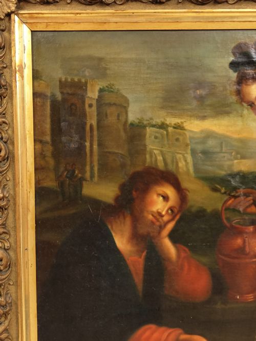 LARGE ANTIQUE 18TH CENTURY RELIGIOUS ITALIAN OLD MASTER OIL PAINTING ROCOCO FRAME ON CANVAS AFTER LAVINIA FONTANA - ADDITIONAL PHOTO 13