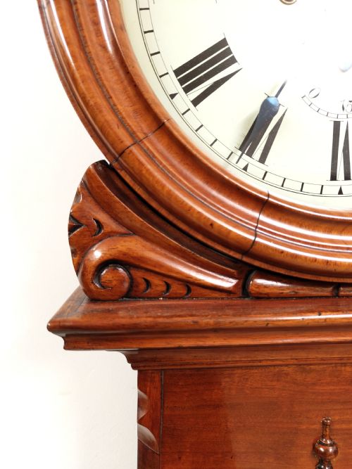 ANTIQUE WILLIAM IV SATIN MAHOGANY 8 DAY DRUM HEAD LONGCASE GRANDFATHER CLOCK BY W TAYLOR OF GLASGOW - ADDITIONAL PHOTO 2