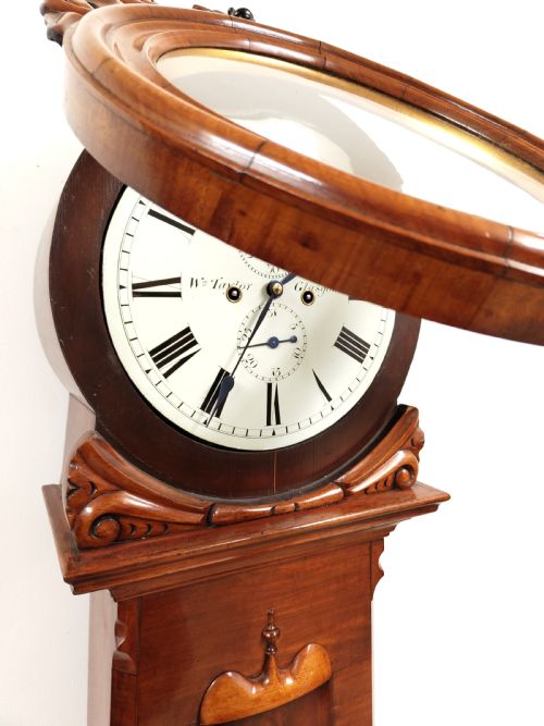 ANTIQUE WILLIAM IV SATIN MAHOGANY 8 DAY DRUM HEAD LONGCASE GRANDFATHER CLOCK BY W TAYLOR OF GLASGOW - ADDITIONAL PHOTO 3
