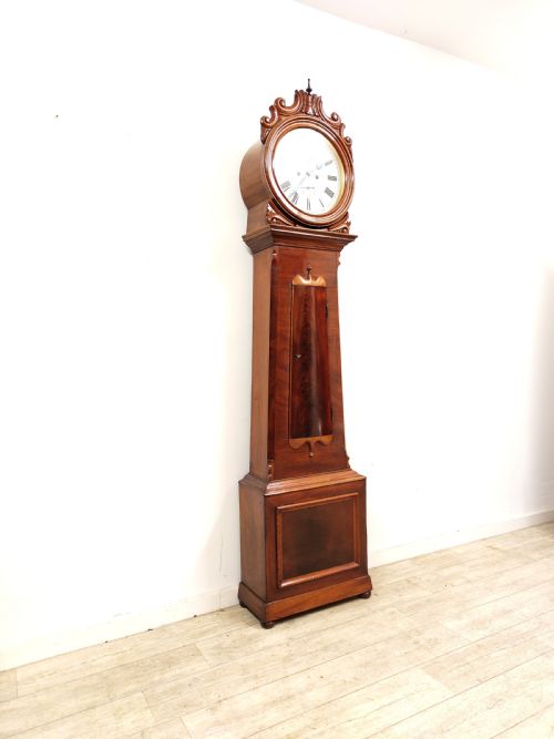 ANTIQUE WILLIAM IV SATIN MAHOGANY 8 DAY DRUM HEAD LONGCASE GRANDFATHER CLOCK BY W TAYLOR OF GLASGOW - ADDITIONAL PHOTO 5