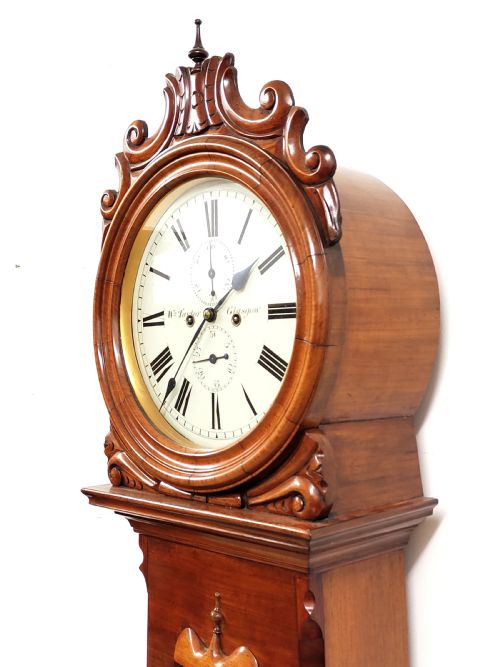 ANTIQUE WILLIAM IV SATIN MAHOGANY 8 DAY DRUM HEAD LONGCASE GRANDFATHER CLOCK BY W TAYLOR OF GLASGOW - ADDITIONAL PHOTO 7