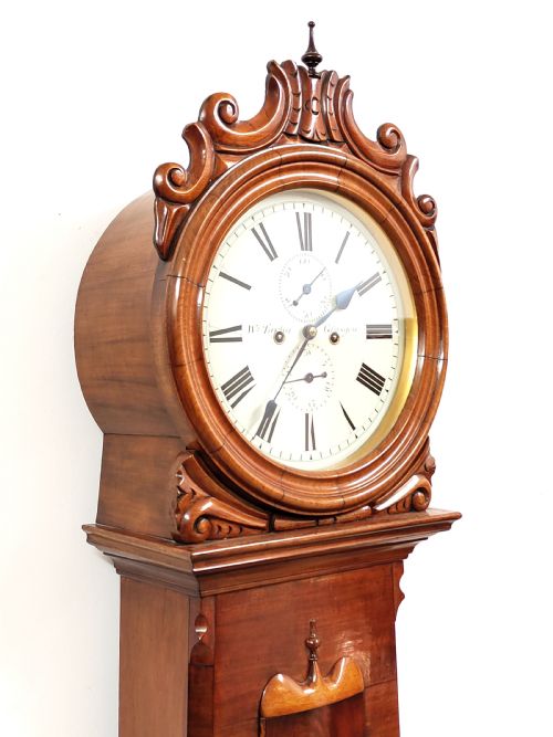 ANTIQUE WILLIAM IV SATIN MAHOGANY 8 DAY DRUM HEAD LONGCASE GRANDFATHER CLOCK BY W TAYLOR OF GLASGOW - ADDITIONAL PHOTO 8