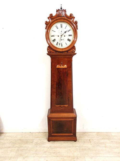 ANTIQUE WILLIAM IV SATIN MAHOGANY 8 DAY DRUM HEAD LONGCASE GRANDFATHER CLOCK BY W TAYLOR OF GLASGOW - ADDITIONAL PHOTO 11