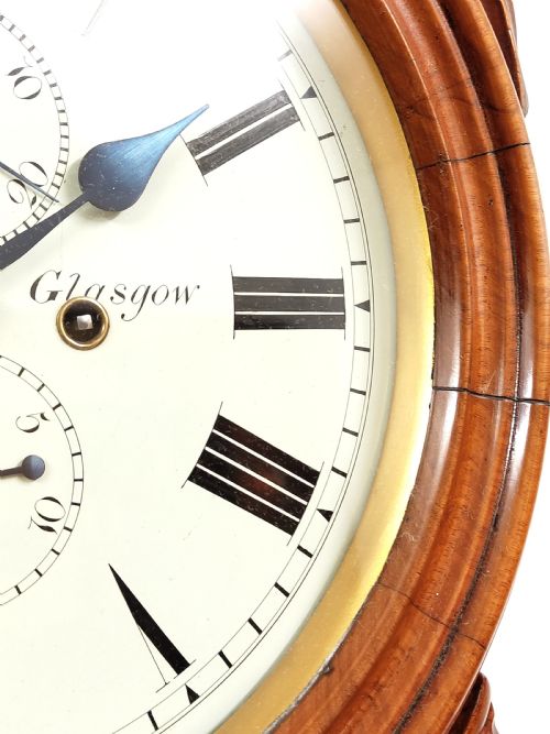 ANTIQUE WILLIAM IV SATIN MAHOGANY 8 DAY DRUM HEAD LONGCASE GRANDFATHER CLOCK BY W TAYLOR OF GLASGOW - ADDITIONAL PHOTO 14