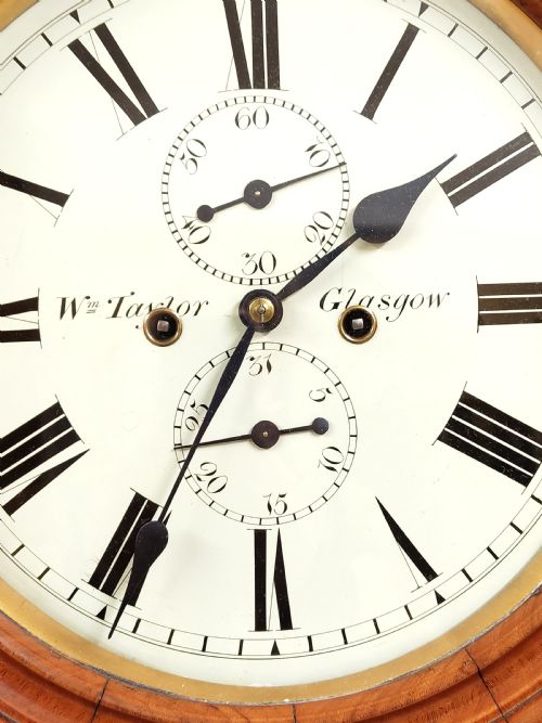 ANTIQUE WILLIAM IV SATIN MAHOGANY 8 DAY DRUM HEAD LONGCASE GRANDFATHER CLOCK BY W TAYLOR OF GLASGOW - ADDITIONAL PHOTO 15