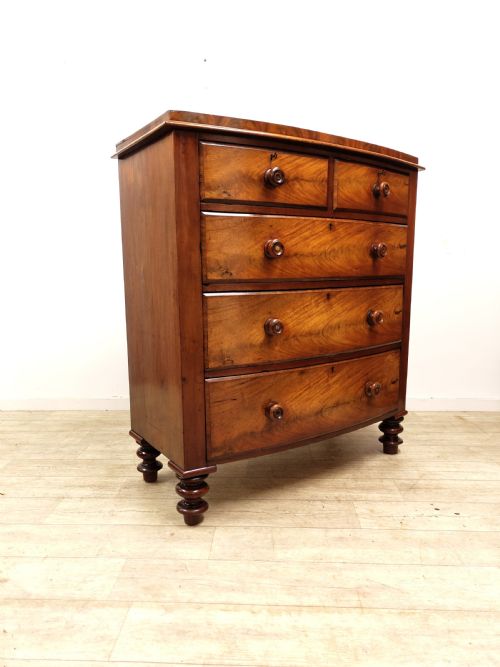 ANTIQUE VICTORIAN MAHOGANY BOW FRONT CHEST OF DRAWERS - ADDITIONAL PHOTO 14