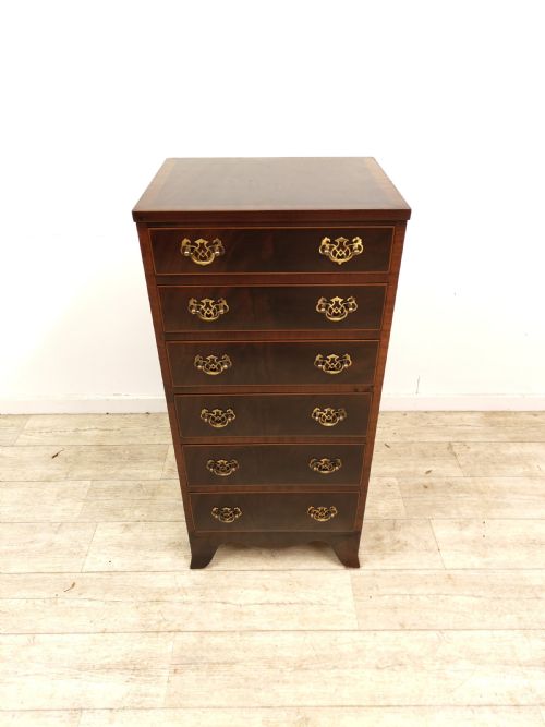 ANTIQUE VICTORIAN MAHOGANY DIMINUTIVE SLIM 6 HEIGHT CHEST OF DRAWERS - ADDITIONAL PHOTO 10