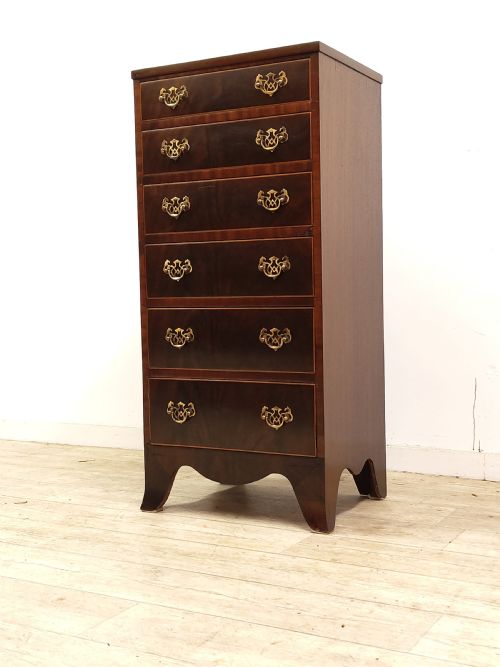 ANTIQUE VICTORIAN MAHOGANY DIMINUTIVE SLIM 6 HEIGHT CHEST OF DRAWERS - ADDITIONAL PHOTO 1