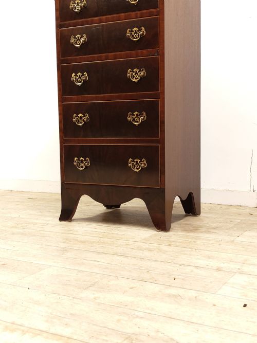ANTIQUE VICTORIAN MAHOGANY DIMINUTIVE SLIM 6 HEIGHT CHEST OF DRAWERS - ADDITIONAL PHOTO 2