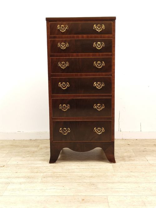 ANTIQUE VICTORIAN MAHOGANY DIMINUTIVE SLIM 6 HEIGHT CHEST OF DRAWERS - ADDITIONAL PHOTO 3