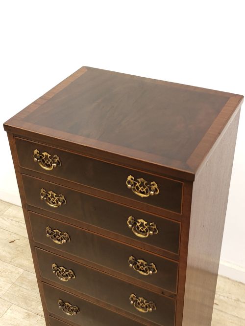 ANTIQUE VICTORIAN MAHOGANY DIMINUTIVE SLIM 6 HEIGHT CHEST OF DRAWERS - ADDITIONAL PHOTO 4