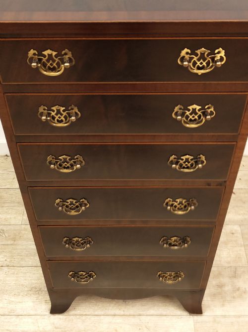 ANTIQUE VICTORIAN MAHOGANY DIMINUTIVE SLIM 6 HEIGHT CHEST OF DRAWERS - ADDITIONAL PHOTO 5