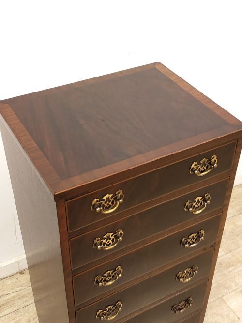ANTIQUE VICTORIAN MAHOGANY DIMINUTIVE SLIM 6 HEIGHT CHEST OF DRAWERS - ADDITIONAL PHOTO 6