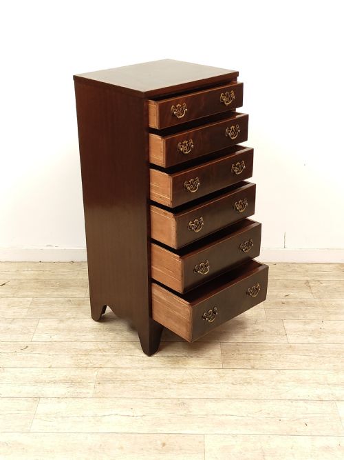ANTIQUE VICTORIAN MAHOGANY DIMINUTIVE SLIM 6 HEIGHT CHEST OF DRAWERS - ADDITIONAL PHOTO 8