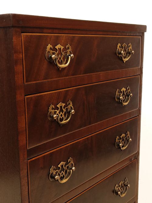 ANTIQUE VICTORIAN MAHOGANY DIMINUTIVE SLIM 6 HEIGHT CHEST OF DRAWERS - ADDITIONAL PHOTO 11