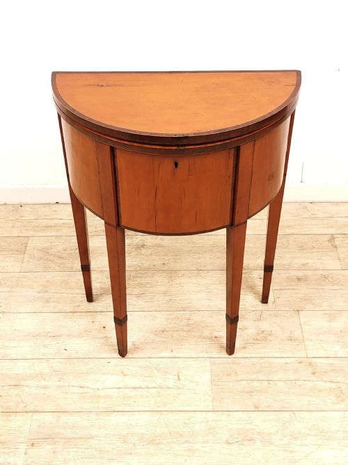 antique late 18th century satinwood fold over demi lune games table - CATEGORY: ANTIQUE FURNITURE - DATED GEORGIAN