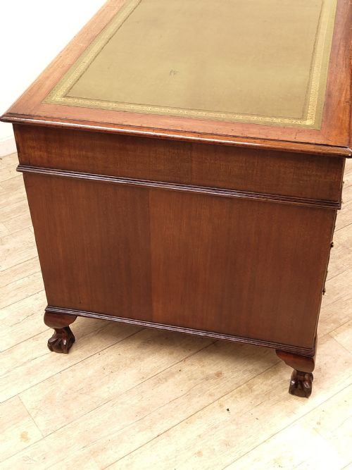 ANTIQUE EDWARDIAN CHIPPENDALE STYLE SOLID WALNUT LEATHER TOP PEDESTAL DESK - ADDITIONAL PHOTO 5
