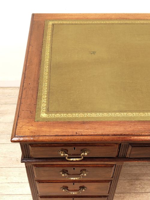 ANTIQUE EDWARDIAN CHIPPENDALE STYLE SOLID WALNUT LEATHER TOP PEDESTAL DESK - ADDITIONAL PHOTO 13