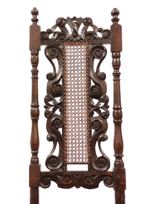 MATCHING PAIR OF ANTIQUE ORIGINAL 17TH CENTURY CAROLEAN CHARLES II WALNUT CANE CARVED CHAIRS - ADDITIONAL PHOTO 8
