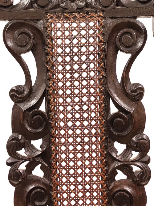 MATCHING PAIR OF ANTIQUE ORIGINAL 17TH CENTURY CAROLEAN CHARLES II WALNUT CANE CARVED CHAIRS - ADDITIONAL PHOTO 3