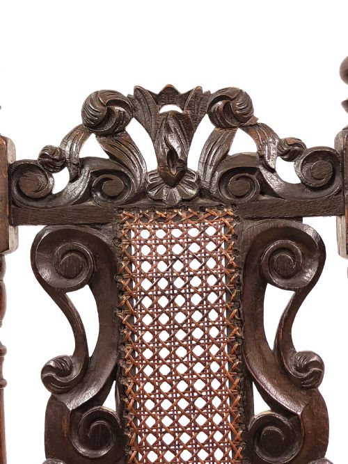 MATCHING PAIR OF ANTIQUE ORIGINAL 17TH CENTURY CAROLEAN CHARLES II WALNUT CANE CARVED CHAIRS - ADDITIONAL PHOTO 4