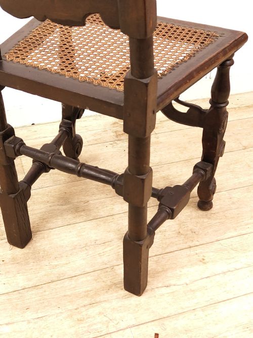 MATCHING PAIR OF ANTIQUE ORIGINAL 17TH CENTURY CAROLEAN CHARLES II WALNUT CANE CARVED CHAIRS - ADDITIONAL PHOTO 9