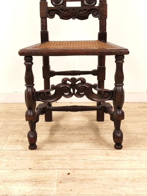 MATCHING PAIR OF ANTIQUE ORIGINAL 17TH CENTURY CAROLEAN CHARLES II WALNUT CANE CARVED CHAIRS - ADDITIONAL PHOTO 12