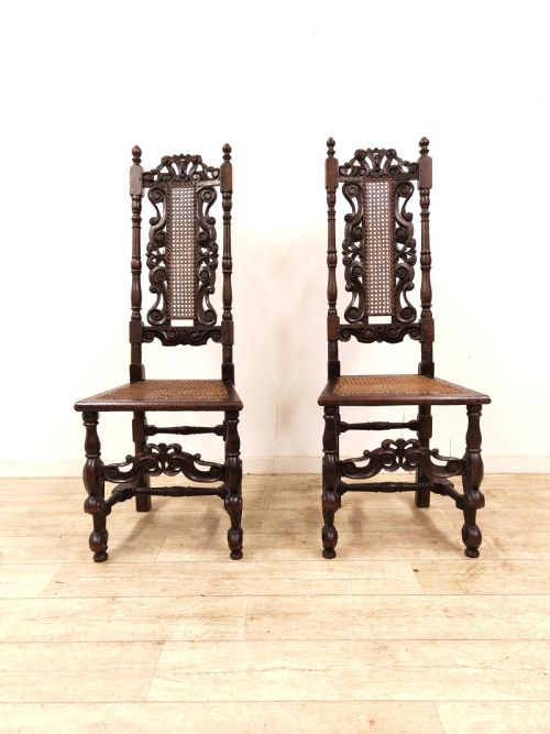 MATCHING PAIR OF ANTIQUE ORIGINAL 17TH CENTURY CAROLEAN CHARLES II WALNUT CANE CARVED CHAIRS - ADDITIONAL PHOTO 13