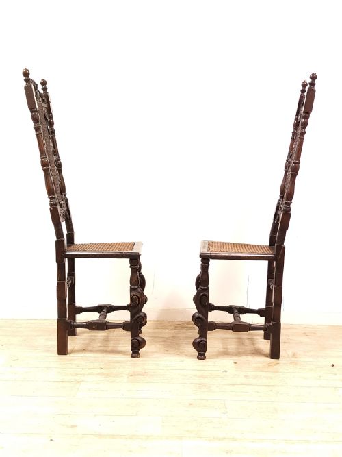 MATCHING PAIR OF ANTIQUE ORIGINAL 17TH CENTURY CAROLEAN CHARLES II WALNUT CANE CARVED CHAIRS - ADDITIONAL PHOTO 16