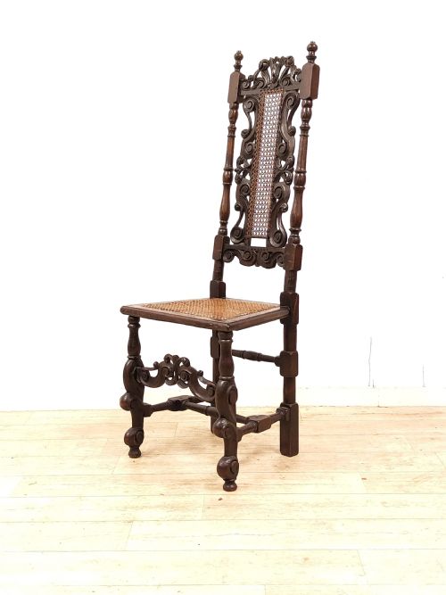 MATCHING PAIR OF ANTIQUE ORIGINAL 17TH CENTURY CAROLEAN CHARLES II WALNUT CANE CARVED CHAIRS - ADDITIONAL PHOTO 19
