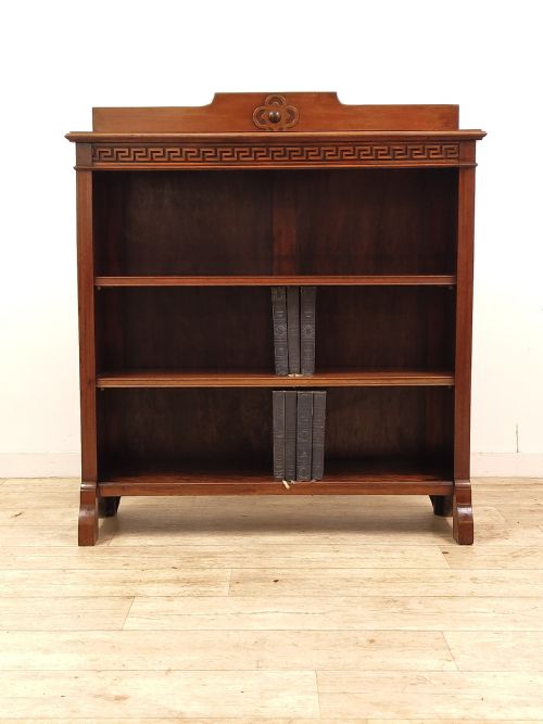 SMALL ANTIQUE EDWARDIAN SOLID MAHOGANY ADJUSTABLE OPEN BOOKCASE - ADDITIONAL PHOTO 12