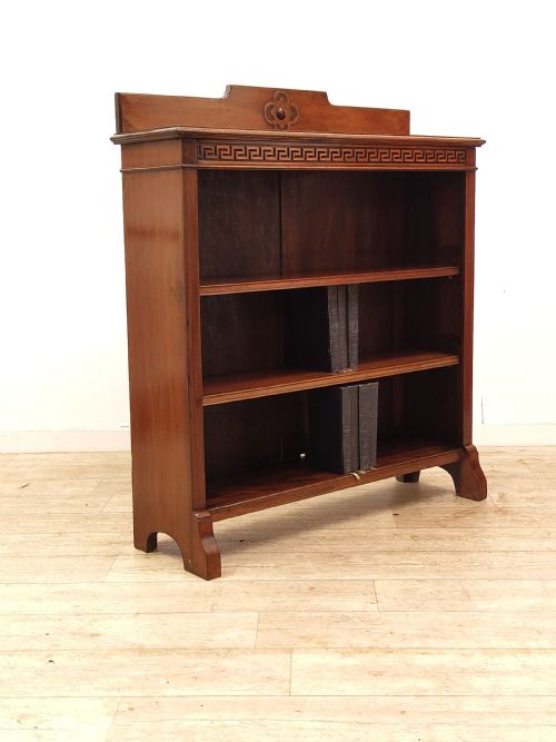 SMALL ANTIQUE EDWARDIAN SOLID MAHOGANY ADJUSTABLE OPEN BOOKCASE - ADDITIONAL PHOTO 7