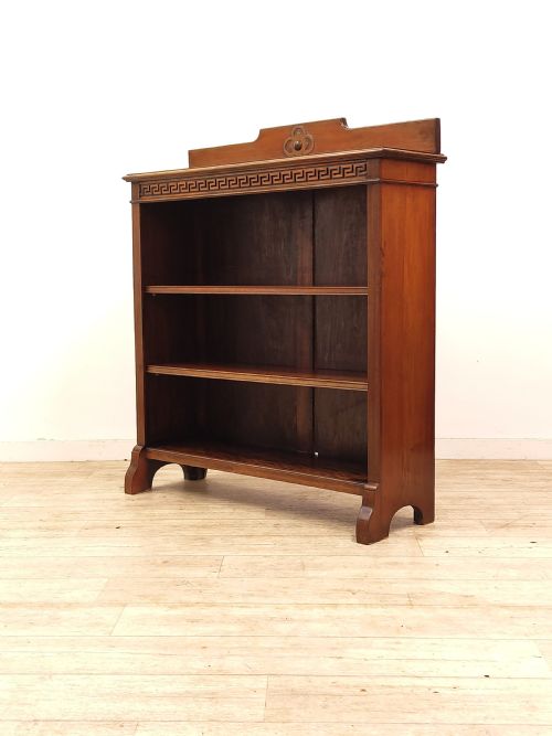 SMALL ANTIQUE EDWARDIAN SOLID MAHOGANY ADJUSTABLE OPEN BOOKCASE - ADDITIONAL PHOTO 9