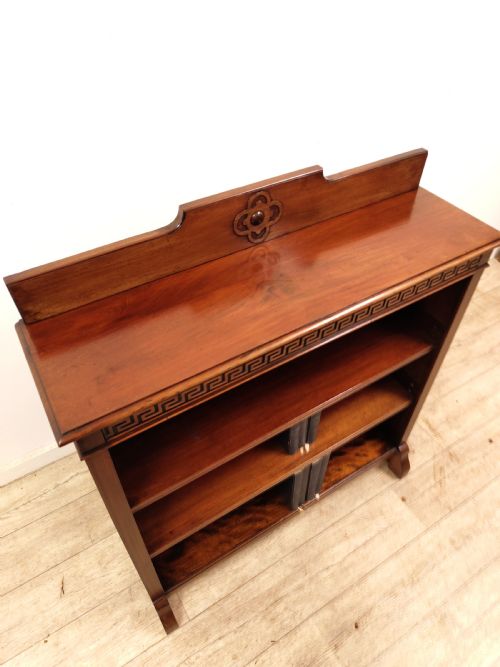 SMALL ANTIQUE EDWARDIAN SOLID MAHOGANY ADJUSTABLE OPEN BOOKCASE - ADDITIONAL PHOTO 10