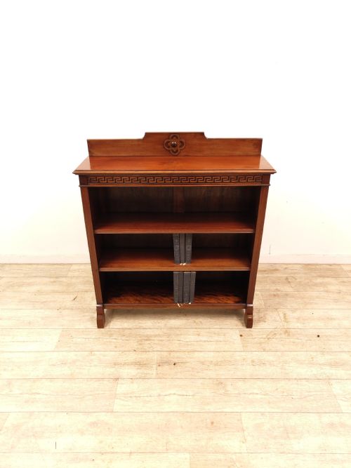 SMALL ANTIQUE EDWARDIAN SOLID MAHOGANY ADJUSTABLE OPEN BOOKCASE - ADDITIONAL PHOTO 13