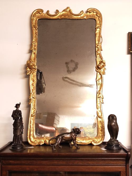 ANTIQUE DISTRESSED LATE 18TH CENTURY MERCURY PLATE GILTWOOD MIRROR - ADDITIONAL PHOTO 12