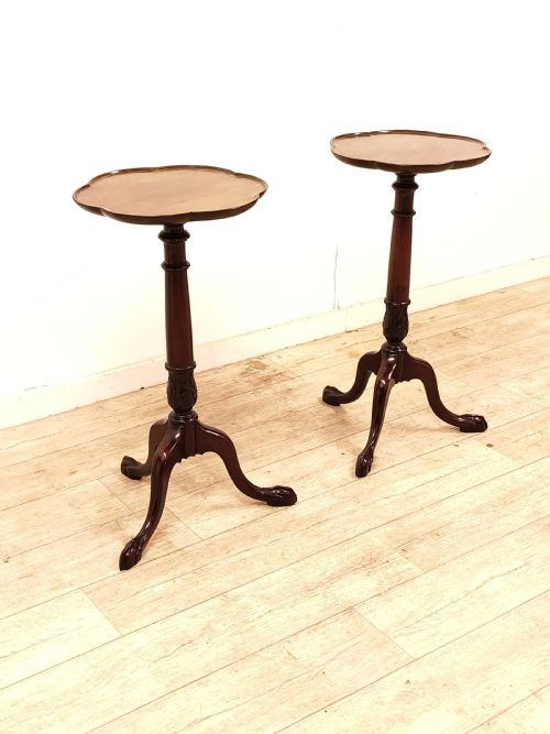 a fine and very rare pair of 19th century solid mahogany wine kettle tables with scalloped tops - CATEGORY: ANTIQUE TABLES - DATED GEORGIAN