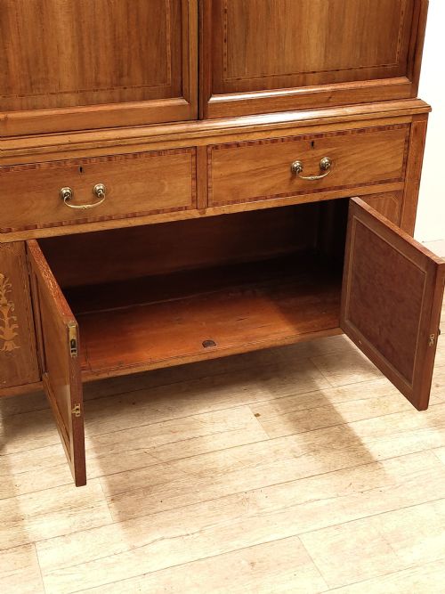ANTIQUE EDWARDIAN INLAID SOLID MAHOGANY DWARF LINEN CUPBOARD PRESS - ADDITIONAL PHOTO 1