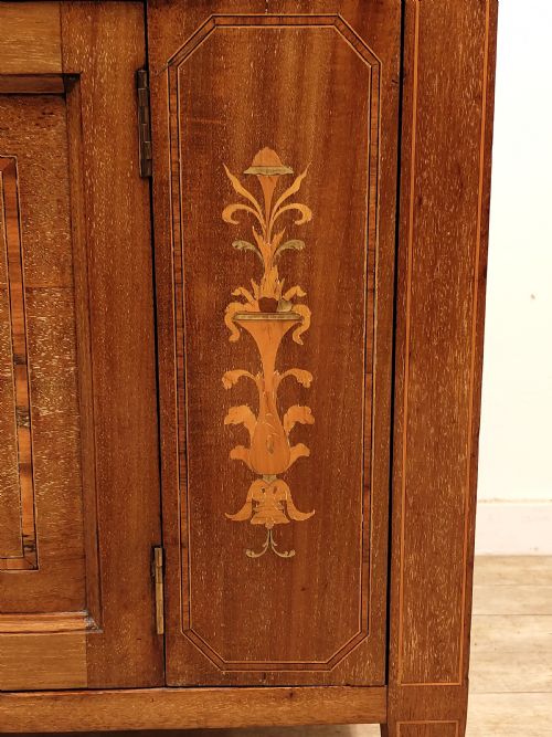 ANTIQUE EDWARDIAN INLAID SOLID MAHOGANY DWARF LINEN CUPBOARD PRESS - ADDITIONAL PHOTO 3